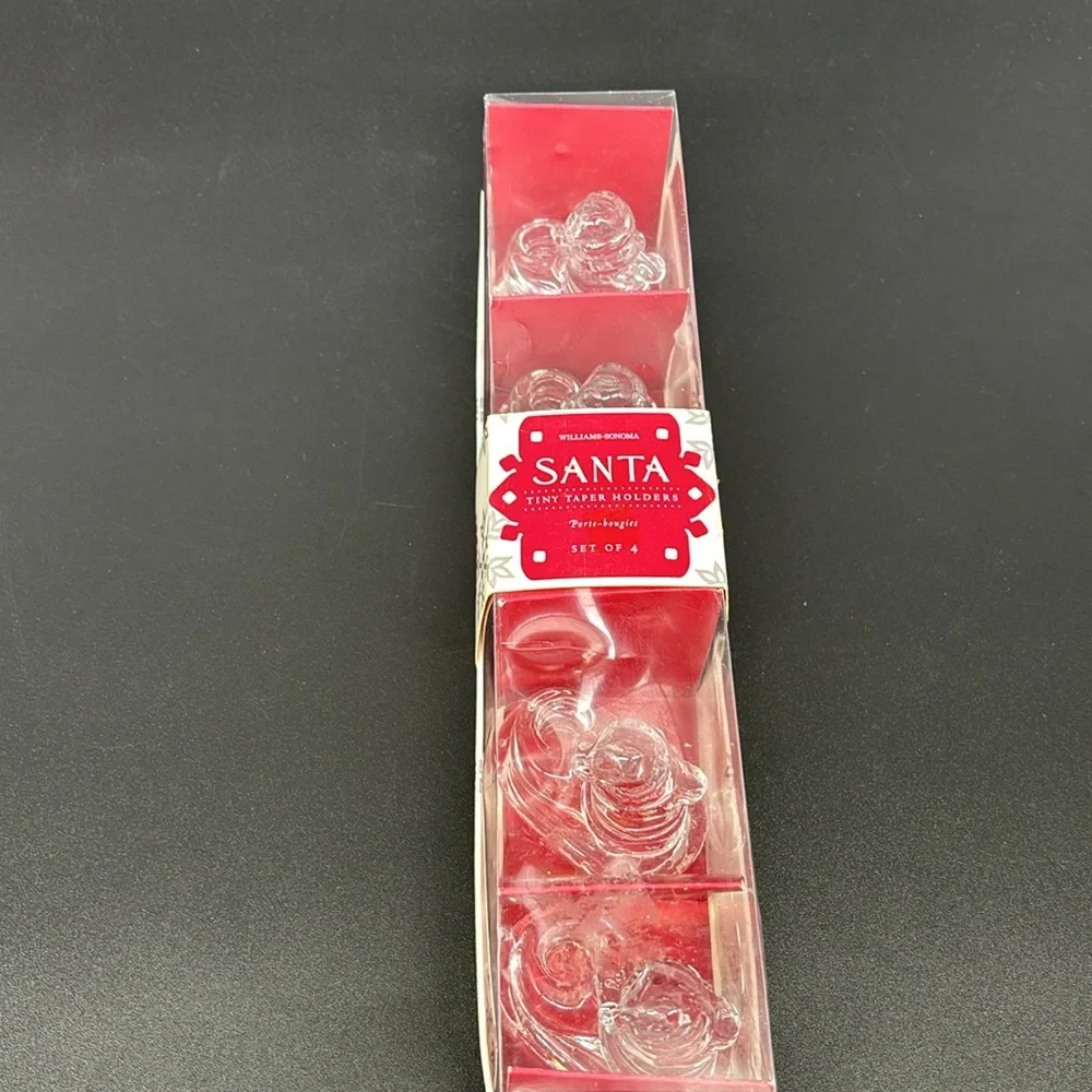 Williams-Sonoma Solid Glass Santa Set of 4 Tiny Taper Holders